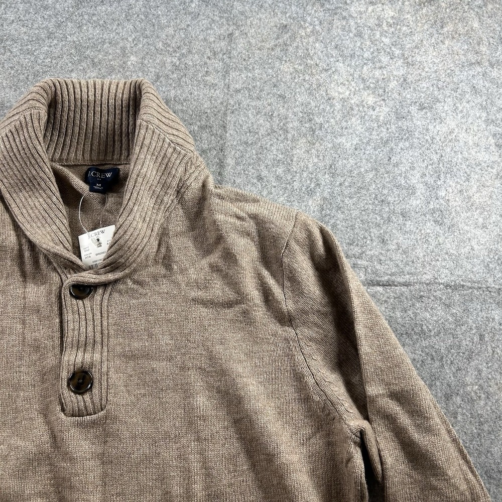 J. Crew Sweater Men's Medium Shawl Collar Lambswool Pullover Brown Button - Picture 2 of 9